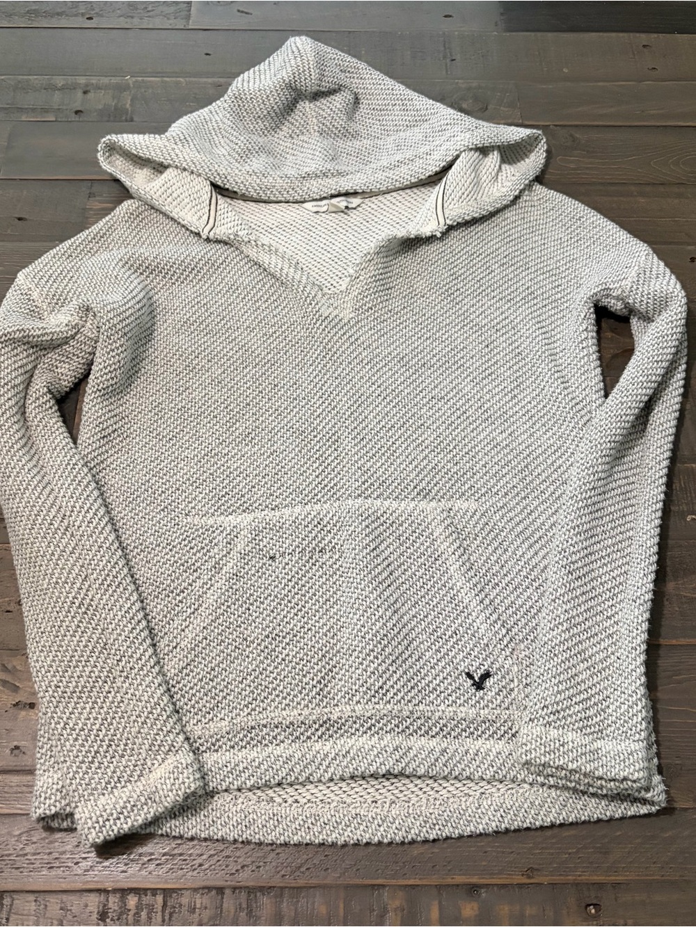 American Eagle Outfitters Women’s XS Knit Hoodie Sweater Gray White Pullover